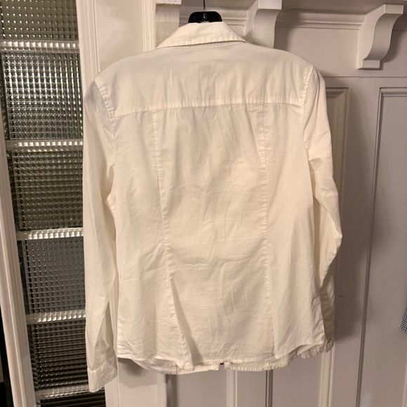 Michael Kors white full zip collared long sleeve top small stretch cotton Sz M - Picture 6 of 11